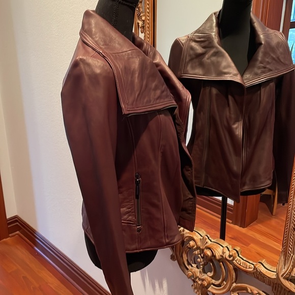 NWT Michael Kors Burgandy Vintage Wash Genuine Leather Jacket. - Picture 4 of 7